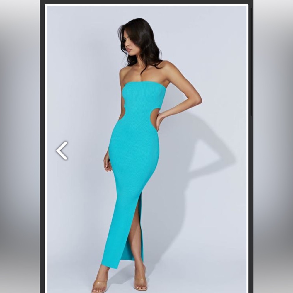 Meshki Strapless Turquoise Cutout Maxi Dress